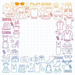 Fototapeta na wymiar Shopping, market, store. Clothes and fashion icons