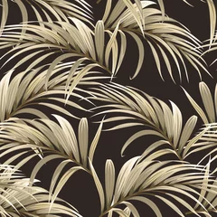 Printed roller blinds Beige seamless pattern with golden palm leaves on a dark background