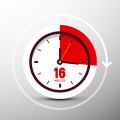 16 Sixteen Minutes Clock Icon. Vector Time Symbol.