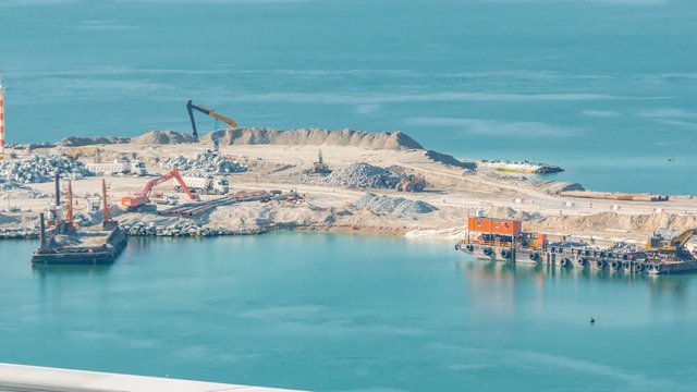 Aerial view of Palm Jumeirah Island timelapse.