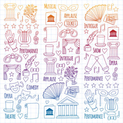 Vector set with theatre icons. Entertainment, show, musical perfomance