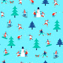  seamless pattern with winter activities