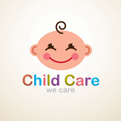 Cute baby cartoon vector flat icon, adorable happy and smiling child emoji. Can be used as a logo.