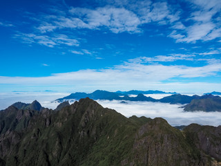 Mountainous landscape with sky and beautiful mist
