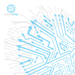 Technology communication cybernetic element with arrows. Vector abstract illustration of circuit board. Modern innovation technologies backdrop.