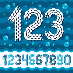 Vector funky, ornate numbers collection. Rounded bold numerals from 0 to 9 can be used in retro, disco, pop poster design. Created using waves, flowing lines.