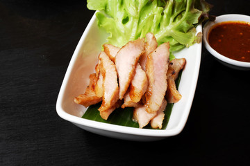 Pork roast with vegetables of Thailand.