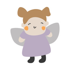 Cute Kids Character. Vector illustration kid wearing angel or butterfly costumes.