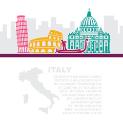 The template of the leaflets with a map and architectural attractions of Italy