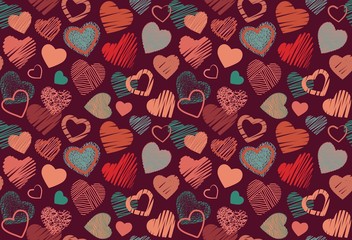 Seamless background of hand drawn stylized hearts