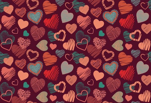 Seamless background of hand drawn stylized hearts