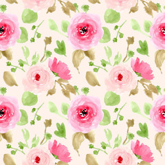 watercolor pink floral spring seamless pattern