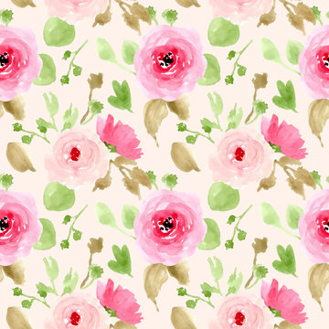 Watercolor Pink Floral Spring Seamless Pattern
