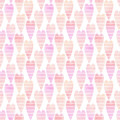 seamless pattern with hand-drawn pink and orange watercolor hearts with white background