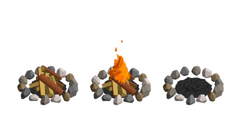 Set of bonfires. 3D vector illustration.