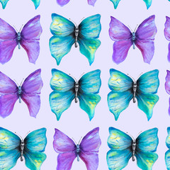 Fototapeta na wymiar Seamless pattern with violet and blu butterflys