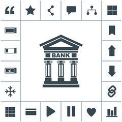 Bank icon with the building facade with three pillars. Vector.