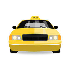 Classic Yellow Taxi Car Vector Front View on the White Background
