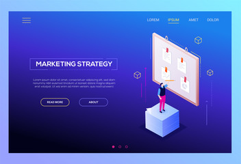 Marketing strategy - modern isometric vector web banner