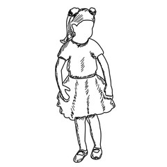 white background, faceless child sketch, lines