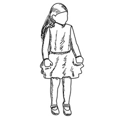faceless child girl sketch, lines