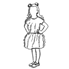 vector, on a white background, faceless child sketch, lines