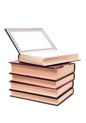 Old classic book and glasses on white background