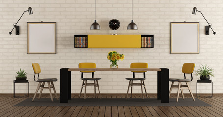 Modern dining room with black and yellow furniture