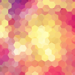 Fototapeta na wymiar Geometric pattern, vector background with hexagons in yellow, pink, orange  tones. Illustration pattern