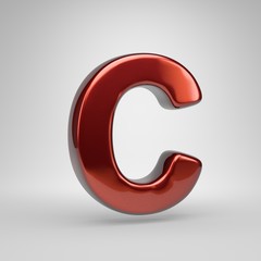 3D letter C uppercase. Red metallic letter isolated on white background