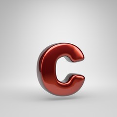 3D letter C lowercase. Red metallic letter isolated on white background