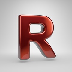 3D letter R uppercase. Red metallic letter isolated on white background