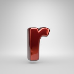3D letter R lowercase. Red metallic letter isolated on white background