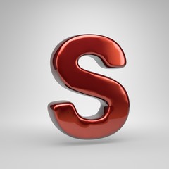 3D letter S uppercase. Red metallic letter isolated on white background