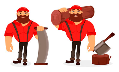 Lumberjack. Handsome logger. Cartoon character