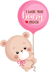 Obraz na płótnie Canvas A Vector of Cute Bear Holding Balloon with saying I Love You Beary Much