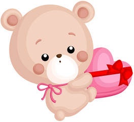 A Vector of Cute Little Bear Holding a Chocolate Heart Box