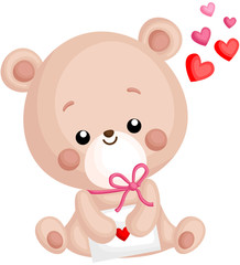 A Vector of Cute Little Bear Holding Love Letter