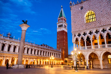 Dawn on Saint Mark's Square, Morning in Venice, Italy.