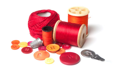 closeup of sewing set on white background