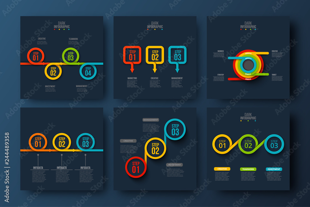 Aufkleber abstract dark infographics number options template. vector illustration. can be used for workflow la