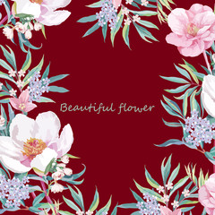 Beautiful elegant watercolor rose and peony flower illustration