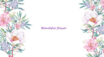 Fototapeta na wymiar Beautiful elegant watercolor rose and peony flower illustration