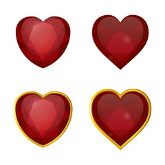 vector set of heart form rubies on white background