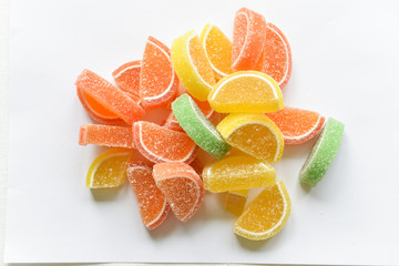 colorful candy and jelly sweet close up, jelly candy flavor fruit, candy dessert colorful on sugar