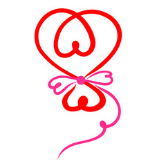 Red heart-shaped balloon with pink bow and thread
