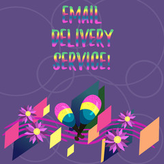 Word writing text Email Delivery Service. Business concept for email marketing platform or tools in sending messages Colorful Instrument Maracas Handmade Flowers and Curved Musical Staff