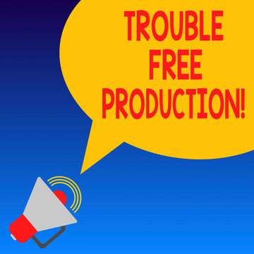 Handwriting Text Trouble Free Production. Concept Meaning Without Problems Or Difficulties In The Production Megaphone With Sound Volume Icon And Blank Color Speech Bubble Photo