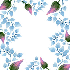 Fototapeta na wymiar Ornament floral botanical flower. Watercolour drawing fashion aquarelle isolated. Frame border ornament square.