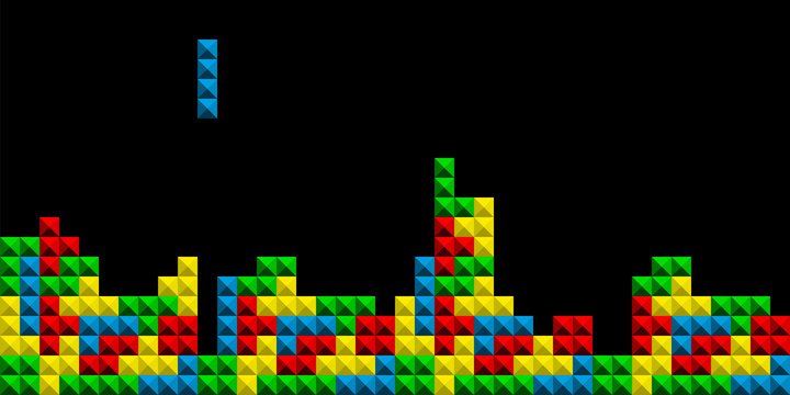 Game Tetris pixel bricks. Colorfull Game background - Vector